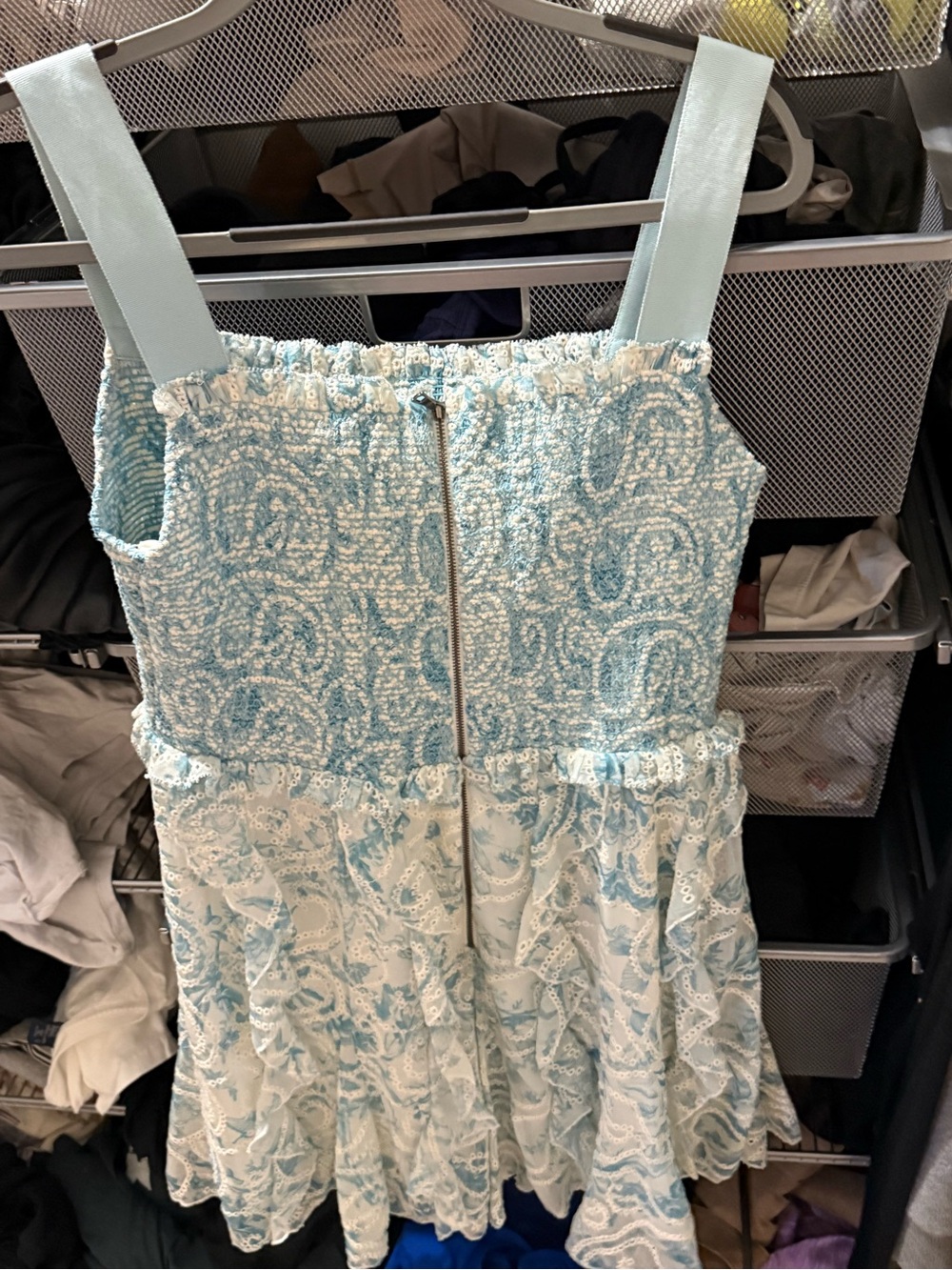 Alice + Olivia Light Blue and Ivory Eyelet Smocked Sundress - Picture 4 of 5
